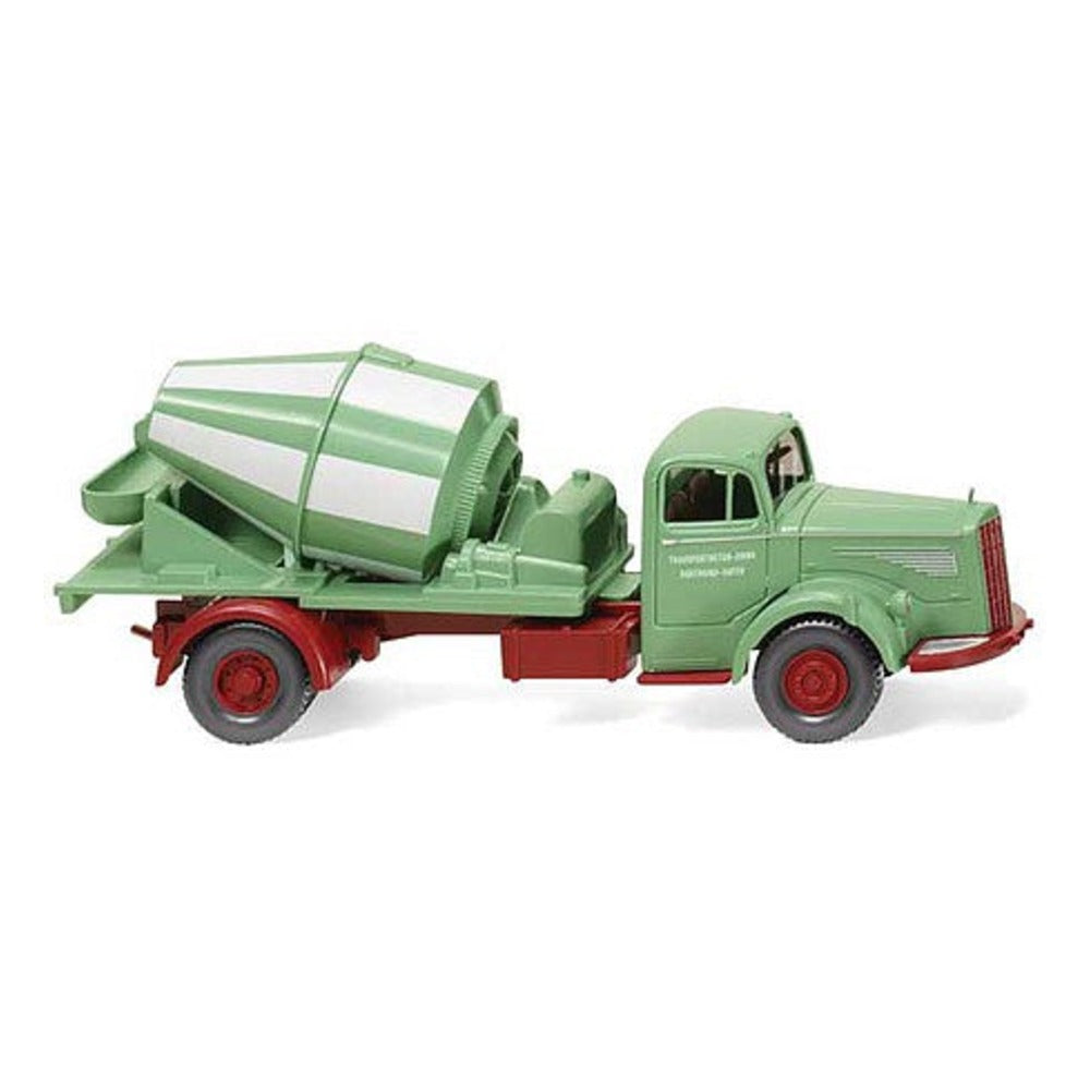 Wiking 53203 HO Scale 1950-1954 Mercedes-Benz L 6600 Concrete Mixer Truck - Assembled -- Transportbeton (green, white, red, German Lettering)