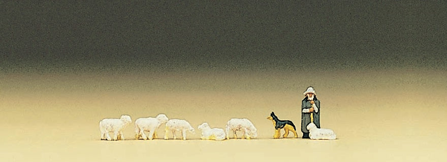 Preiser 88577 Z Scale Shepherd with Flock & Dog Set