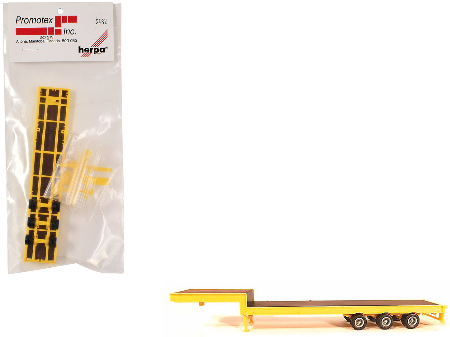 3-Axle Step Deck Equipment Trailer with Ramps Yellow 1/87 (HO) Plastic Model by Promotex free shipping USA