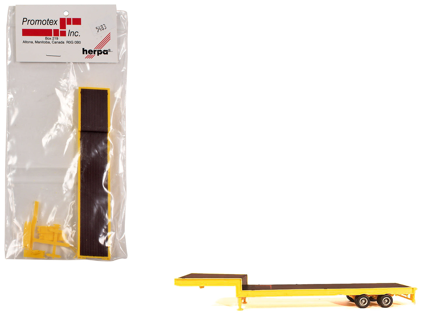 2-Axle Step Deck Equipment Trailer with Ramps Yellow 1/87 (HO) Plastic Model by Promotex free shipping USA
