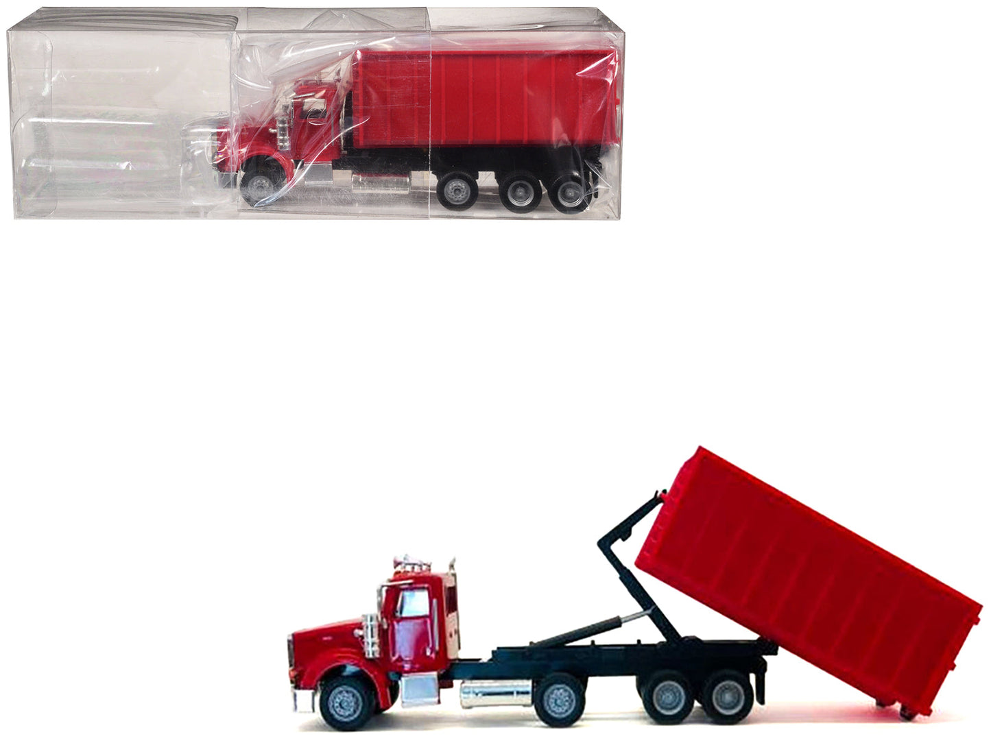 Peterbilt 367 Roll-Off Dump Truck Red with Red Box 1/87 (HO) Plastic Model Car by Promotex free shipping USA