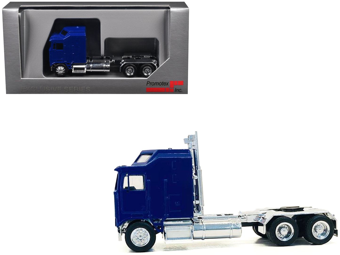 Kenworth K100 with 1-Bar Grill and X-Long Chrome Chassis Blue 1/87 (HO) Plastic Model Car by Promotex free shipping USA