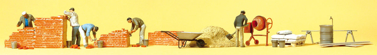Preiser 10542 HO Scale Bricklayers with Accessories Figures