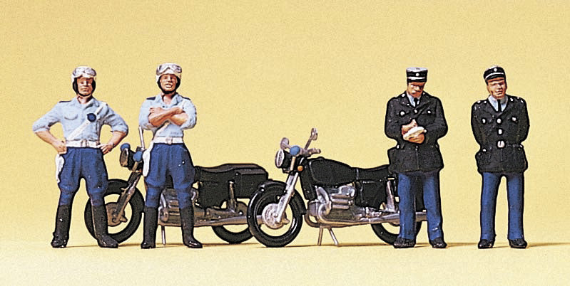 Preiser 10191 HO French Police 4 Officers 2 Motorcycles