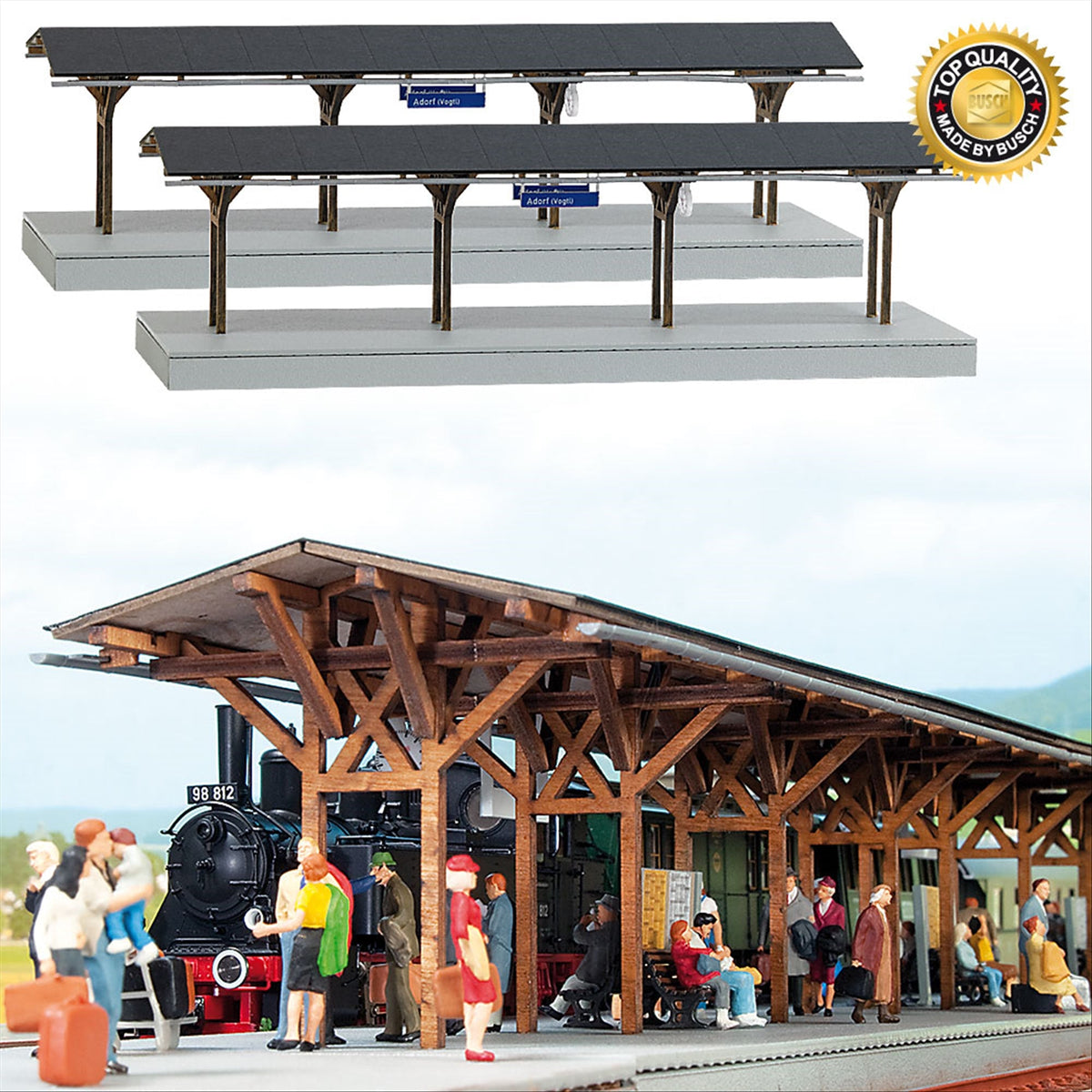 Busch 1466 HO Scale Adorf Train Platform, Wood Kit, 2-Pack