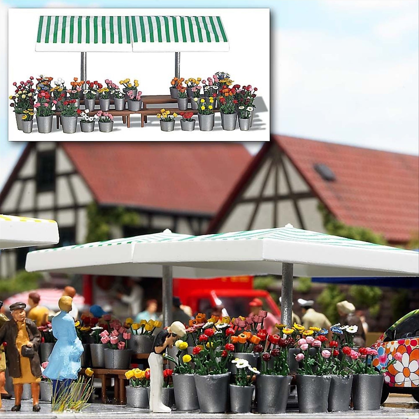 Busch 1072 HO Scale Flower Market Stand Kit