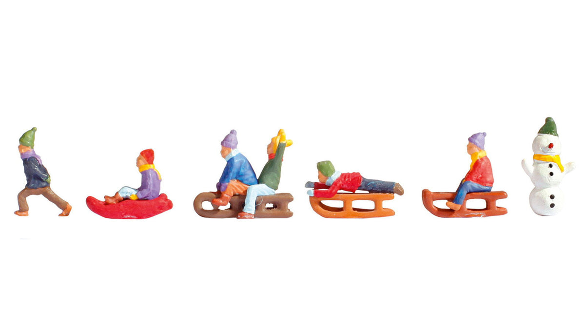 Noch 15819 HO Scale Children in the Snow, 6 Kids, 4 Sleds, Snowman