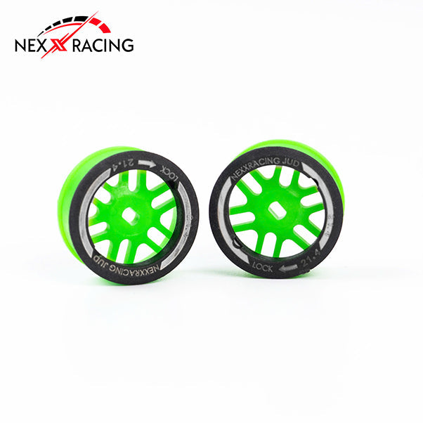 NXUSA-EVOAWD-F Nexx Racing “JUD” threaded carbon-fiber reinforced EVO AWD Flanged Front Wheels (2) pcs for Mini-Z (GREEN)