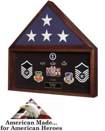 Flag and Memorabilia Display Case (Heirloom Walnut) (25.5"H x 24.25"W x 3.25"D)