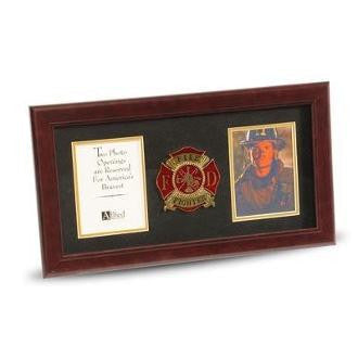 4 by 6 Double Picture Frame for Firefighter Medallion, Mahogany Colored Frame