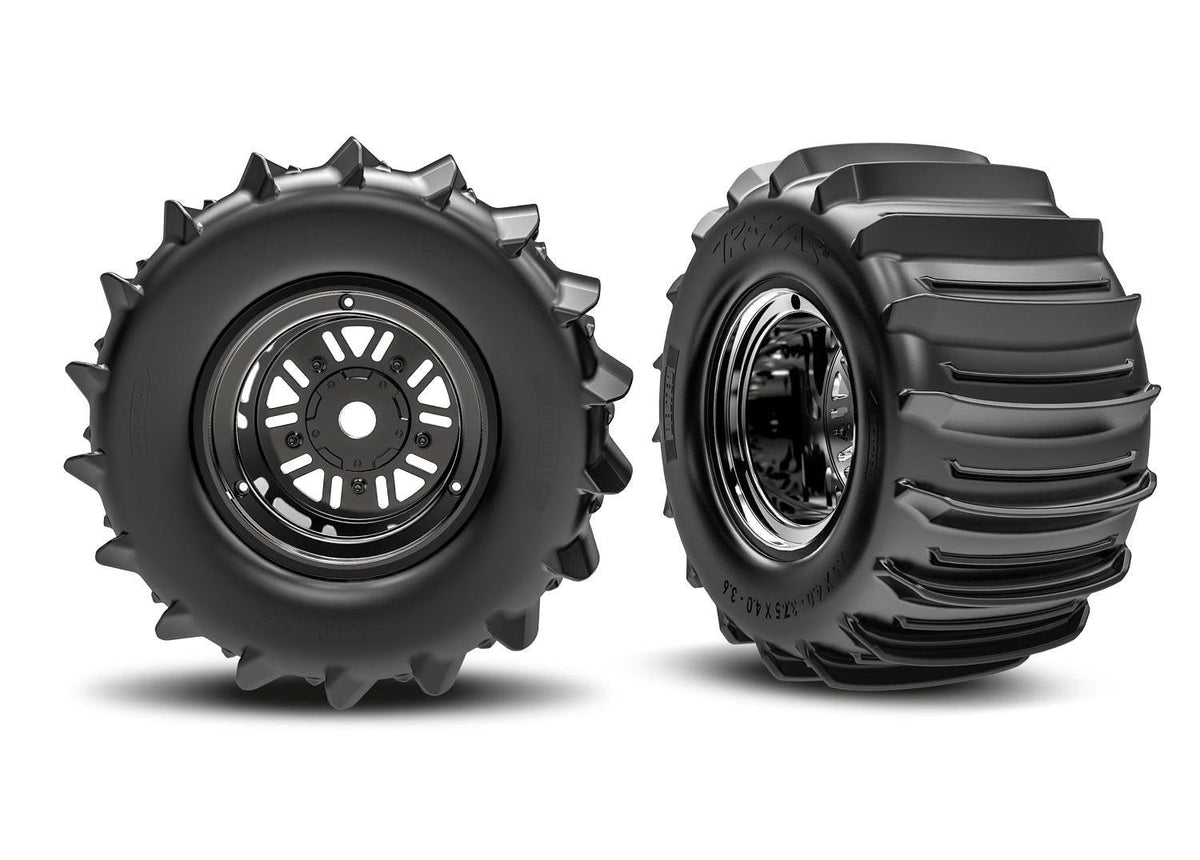 Traxxas 10973-BLKC Funco Black Chrome Rear Wheels & Paddle Tires (2)