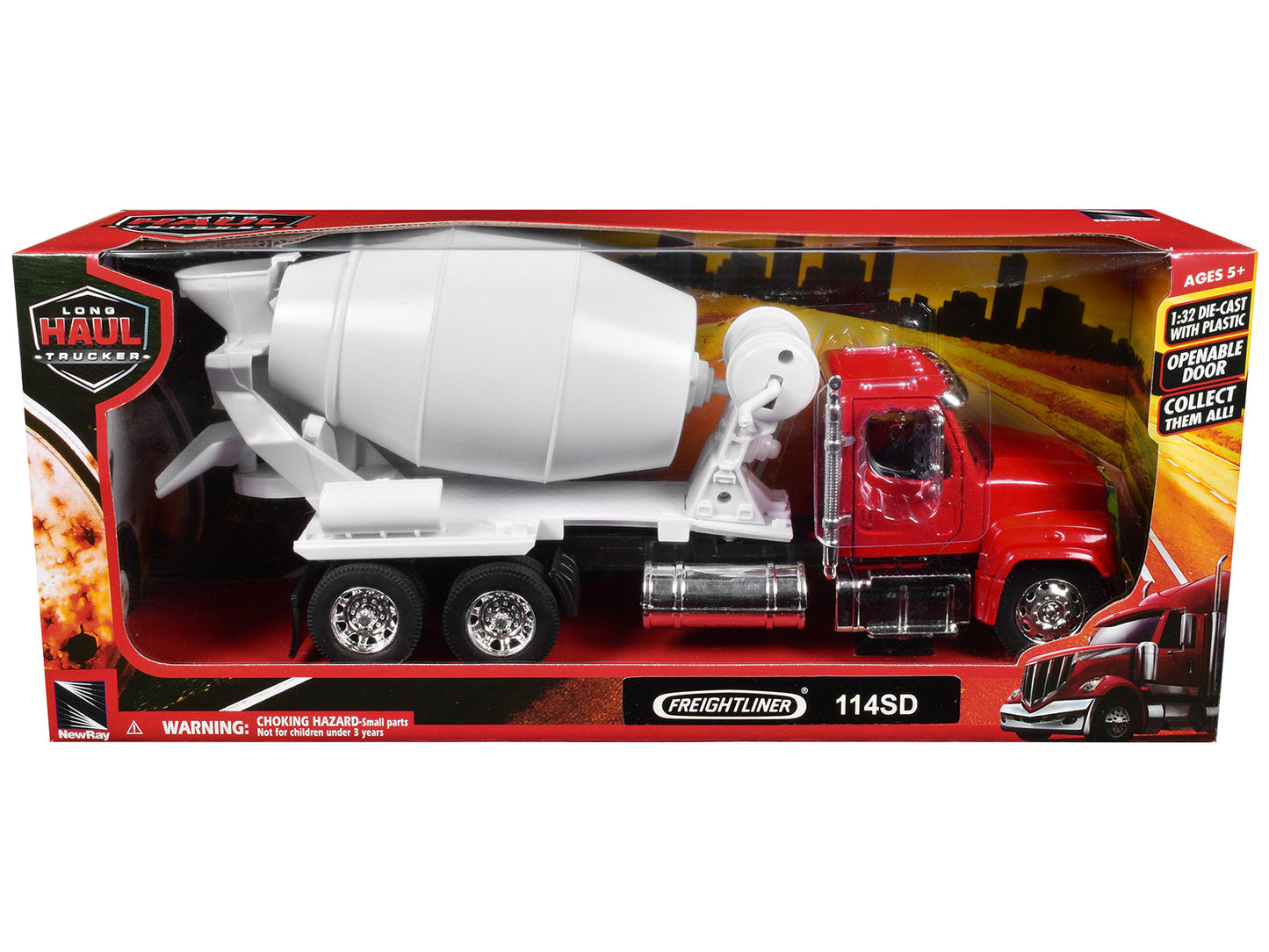 Freightliner 114SD Cement Mixer Red and White "Long Haul Truckers" Series 1/32 Diecast Model by New Ray free shipping USA