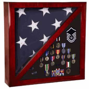 Cherry Flag and Medal Display Case Premium Wood.