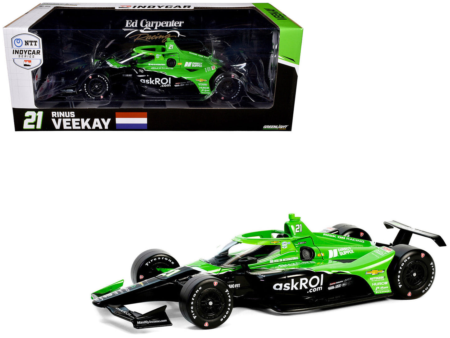 Dallara IndyCar #21 Rinus VeeKay "Risk On International" Ed Carpenter Racing "NTT IndyCar Series" (2024) 1/18 Diecast Model Car by Greenlight free shipping USA