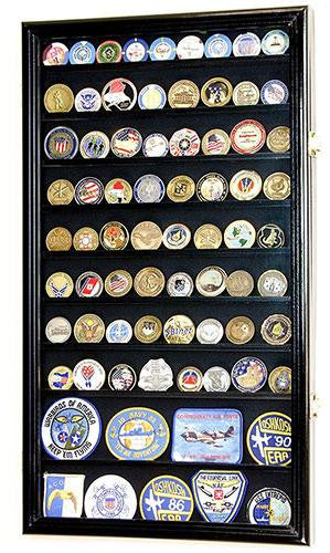 Military Challenge Coin Display Case Cabinet Rack Holder Stand Box w/UV Protection, Black Finish