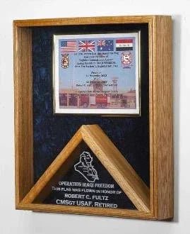 Military certificates and flag frames , Oak combo flag case.