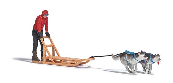 Busch 7816 HO Scale Dogsled 1 -- Sled, Musher, 2 Huskies