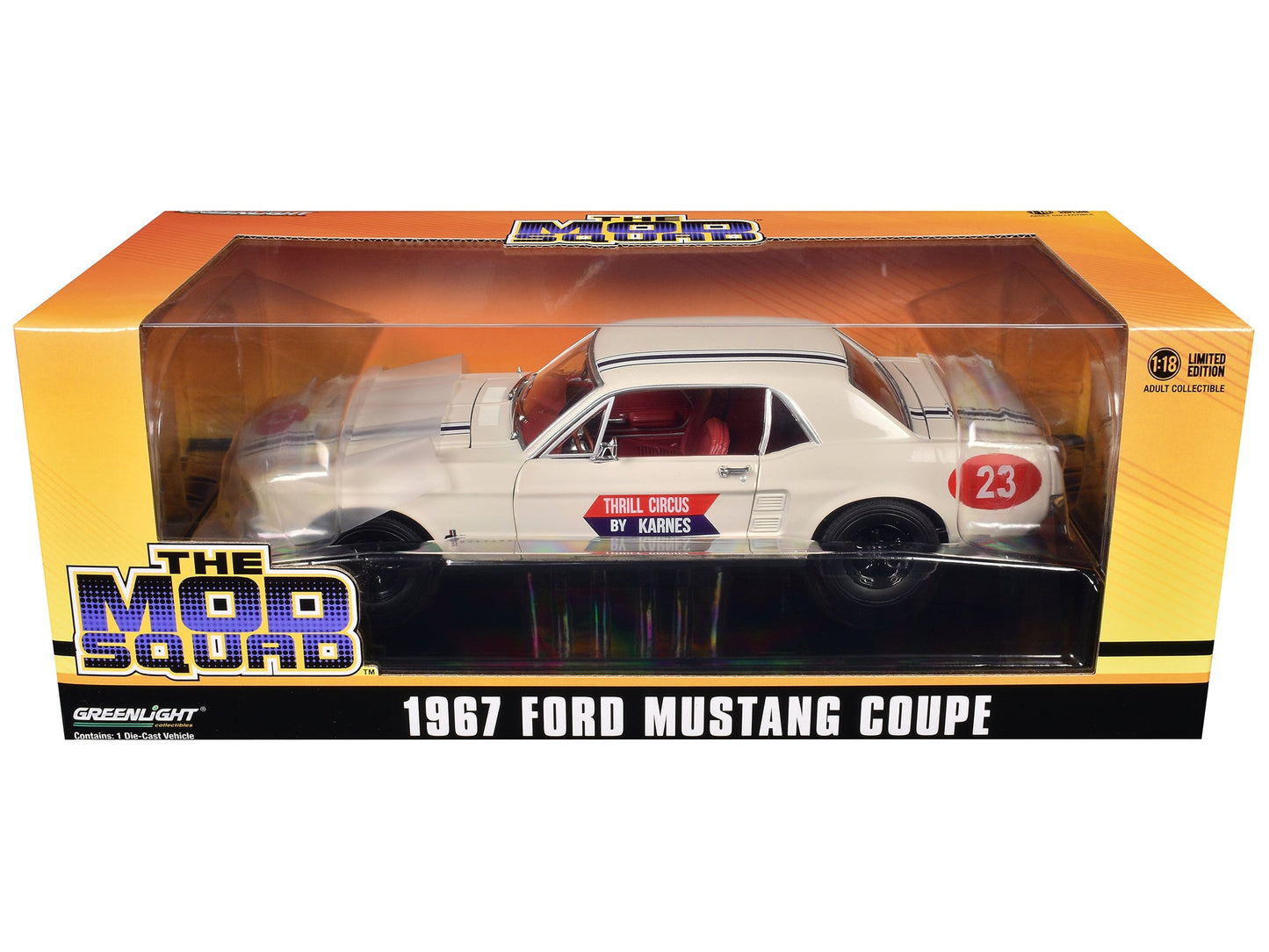 1967 Ford Mustang Coupe #23 "Thrill Circus By Karnes" White 1/18 Diecast Model Car by Greenlight free shipping USA