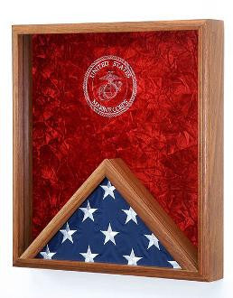Marine Corps Flag Medal Display Case,USMC Flag Case - Oak