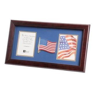 American Flag Medallion Double Picture Frame - Mahogany