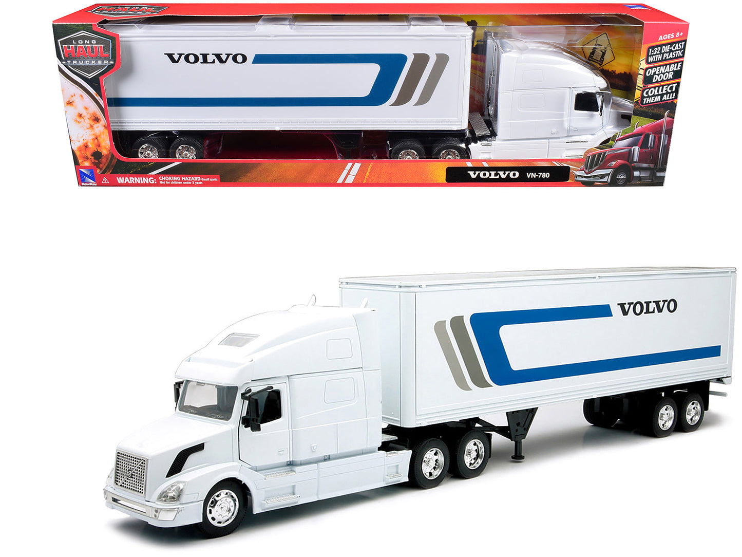 Volvo VN-780 Truck with Dry Van Trailer White "Long Haul Truckers" Series 1/32 Diecast Model by New Ray free shipping USA