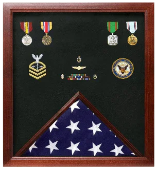 Military Flag and Medal Display Case - Walnut