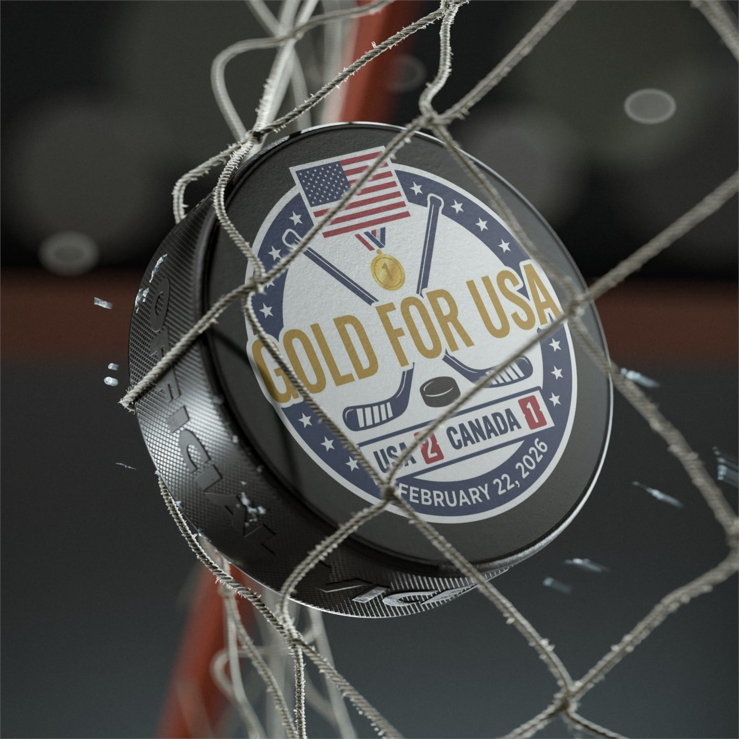 "Gold For USA" Commemorative Hockey Puck - Only 2,026 Available