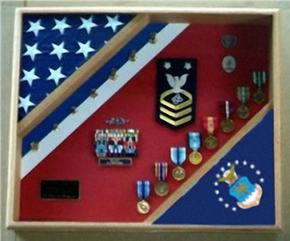 Coast Guard Flag Display, Plexiglass front Cover Black Wood.