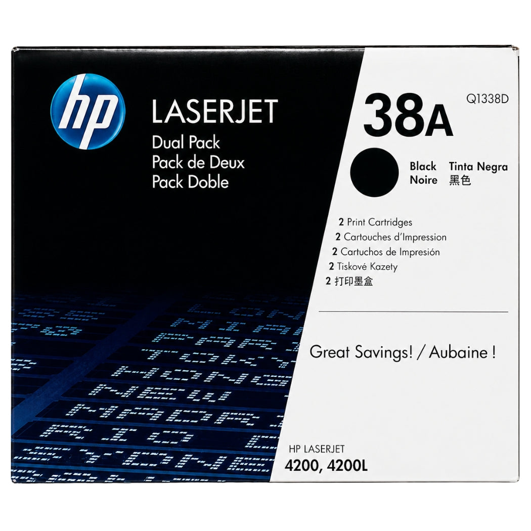 New, Pre-Owned - HP 38A Standard-Yield Black LaserJet Dual Pack Toner Cartridge, Q1338D