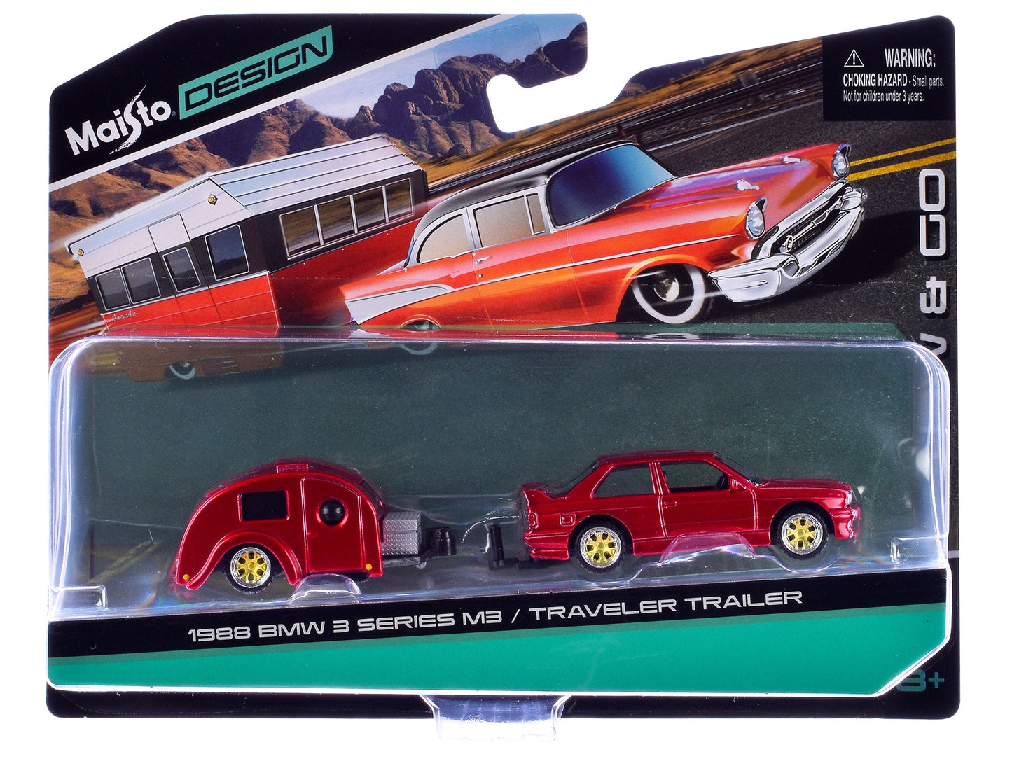 1988 BMW 3 Series M3 Red Metallic with Traveler Trailer "Tow & Go" Series 1/64 Diecast Model Car by Maisto free shipping USA