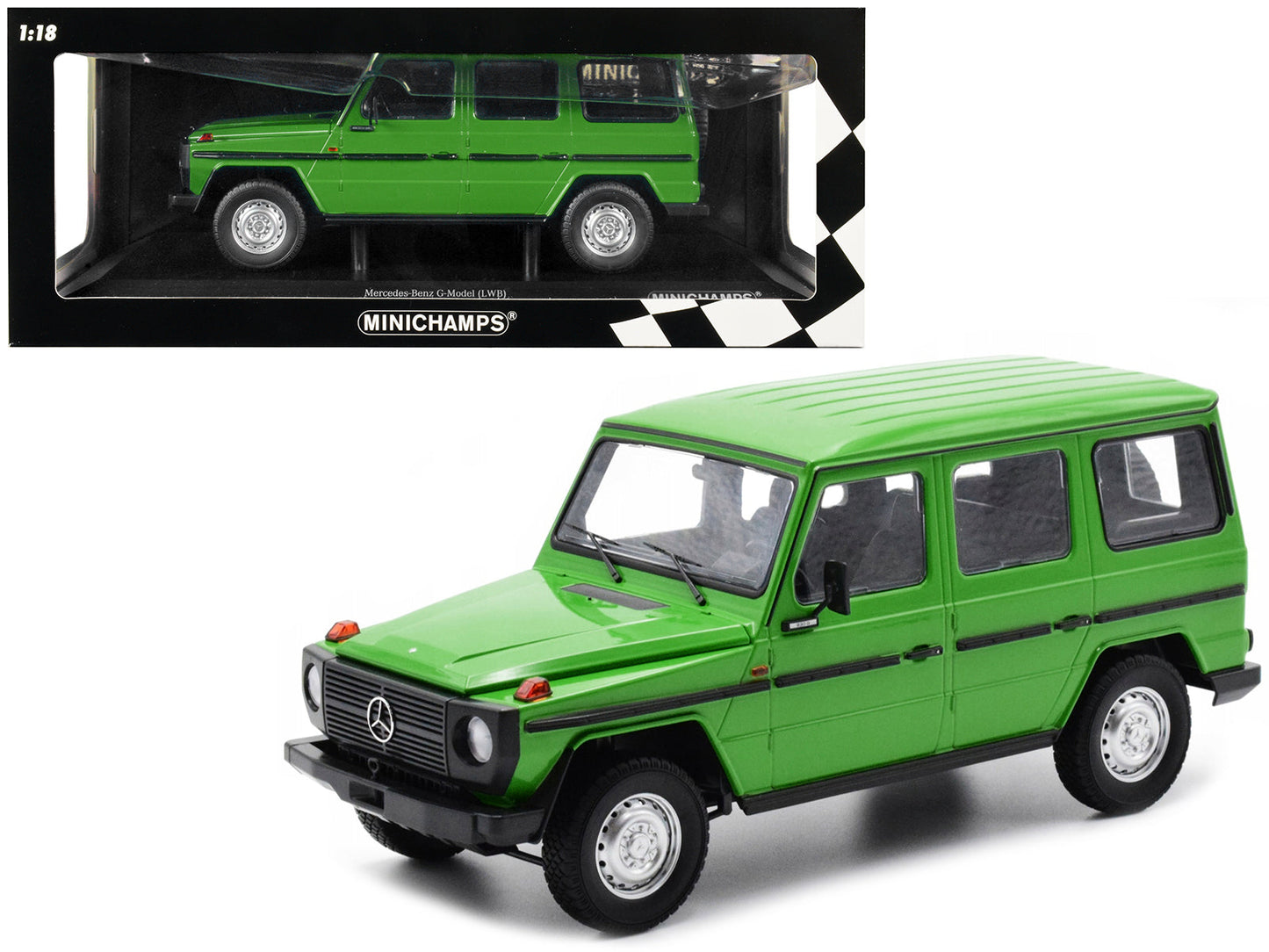 1980 Mercedes-Benz G-Model (LWB) Green with Black Stripes Limited Edition to 402 pieces Worldwide 1/18 Diecast Model Car by Minichamps free shipping USA