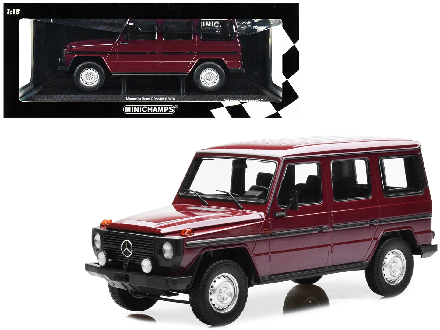 1980 Mercedes-Benz G-Model (LWB) Dark Red with Black Stripes Limited Edition to 402 pieces Worldwide 1/18 Diecast Model Car by Minichamps free shipping USA