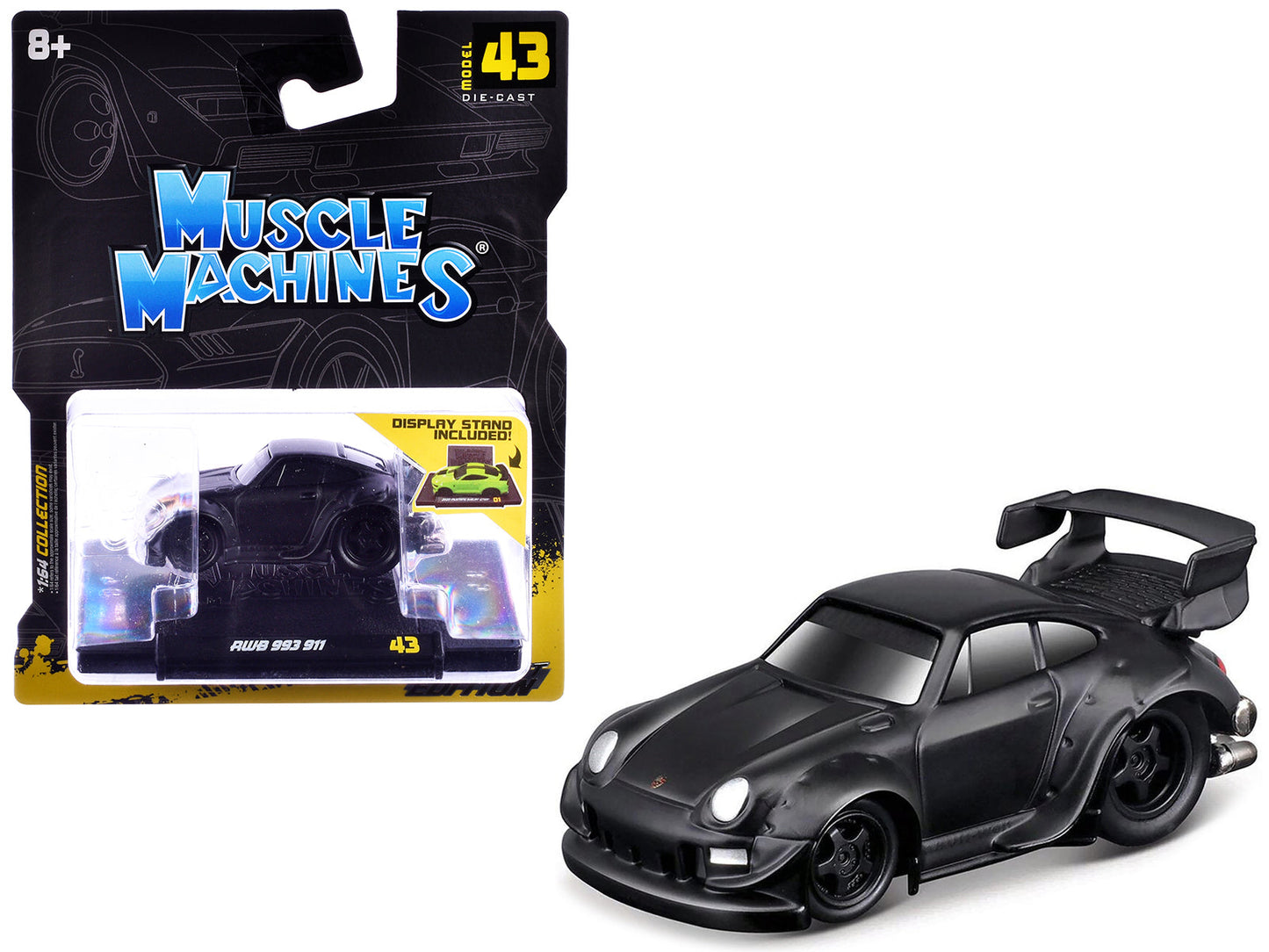 RWB 993 911 Matt Black 1/64 Diecast Model Car by Muscle Machines free shipping USA