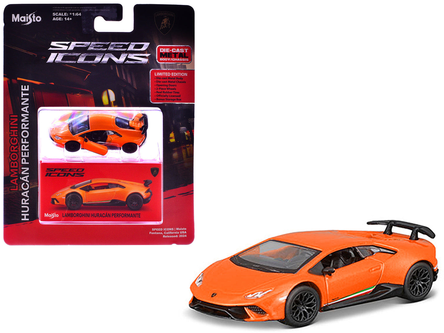 Lamborghini Huracan Performante Orange "Speed Icons" Series 1/64 Diecast Model Car by Maisto free shipping USA