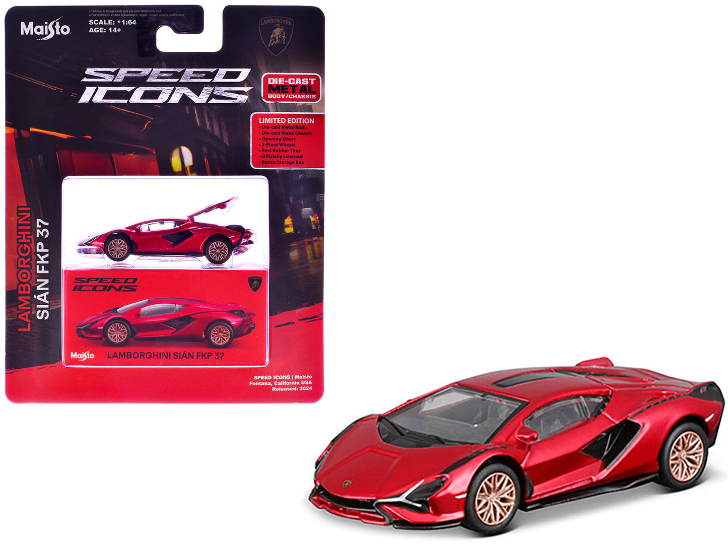 Lamborghini Sian FKP 37 Red Metallic "Speed Icons" Series 1/64 Diecast Model Car by Maisto free shipping USA