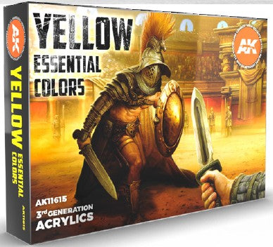 AK Interactive 11615 Yellow Essential 3G Acrylic Paint Set (6 Colors) 17ml Bottl