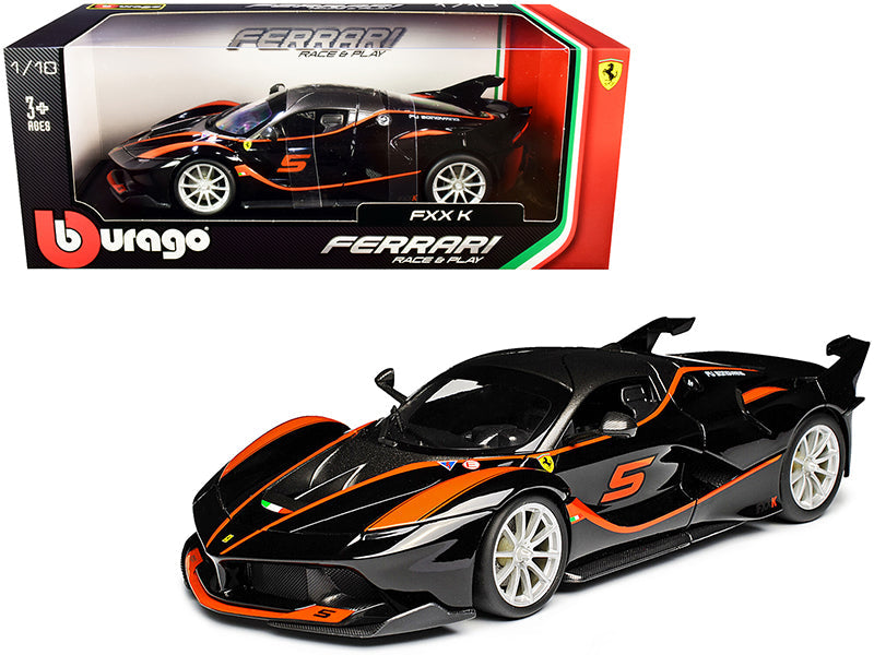 Ferrari FXX-K #5 Fu Songyang Black with Gray Top and Orange Stripes 1/18 Diecast Model Car by Bburago free shipping USA