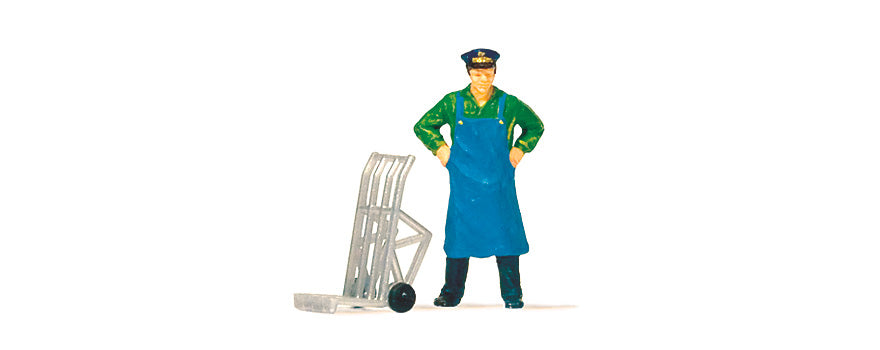 Preiser 28125 HO Scale Porter w/Luggage Cart Figure