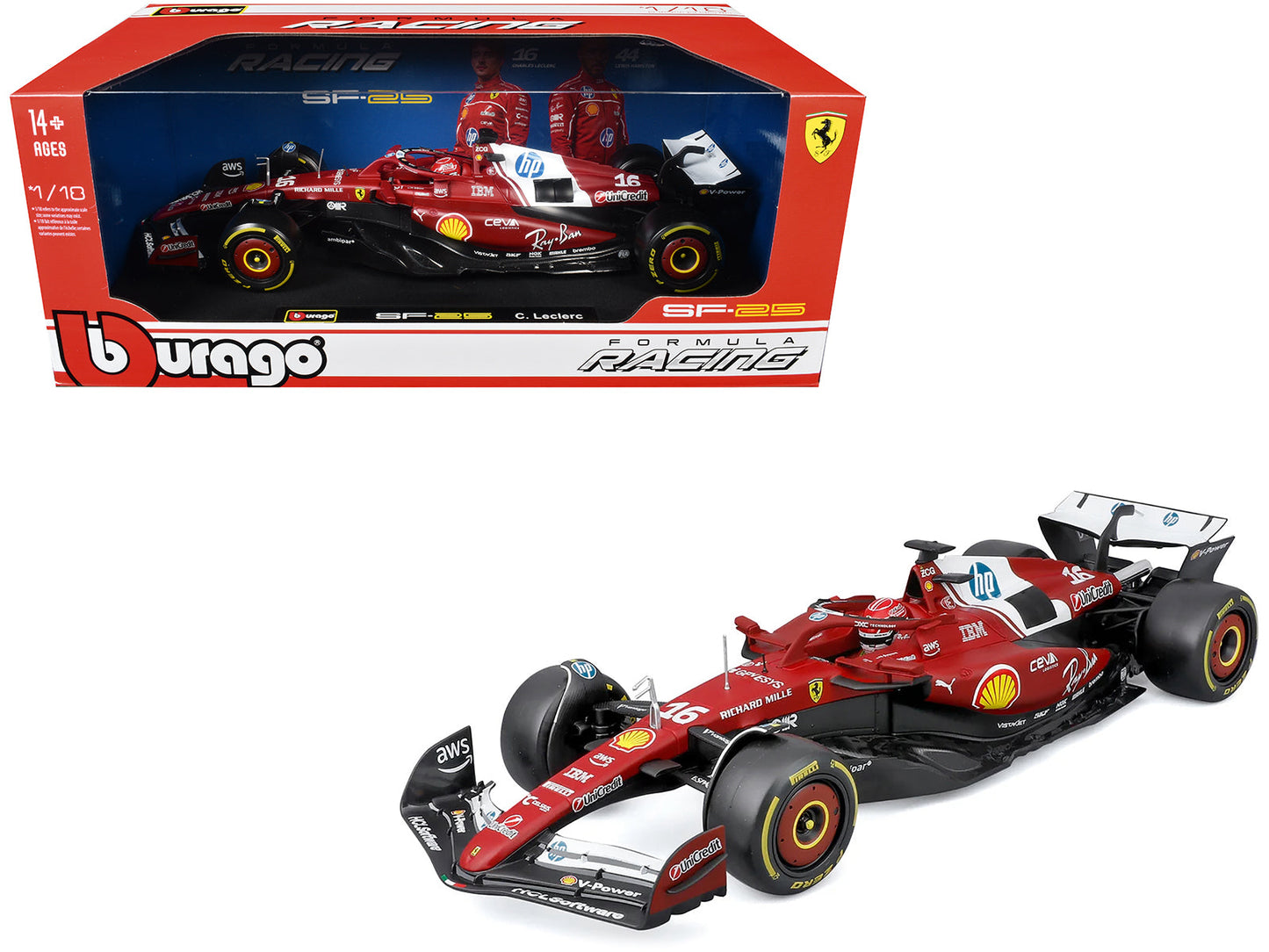 Ferrari SF-25 #16 Charles Leclerc Formula One F1 World Championship (2025) "Formula Racing" Series 1/18 Diecast Model Car by Bburago free shipping USA