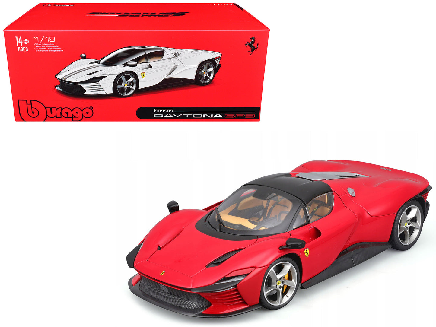 Ferrari Daytona SP3 Red with Black Top "Signature Series" 1/18 Diecast Model Car by Bburago free shipping USA