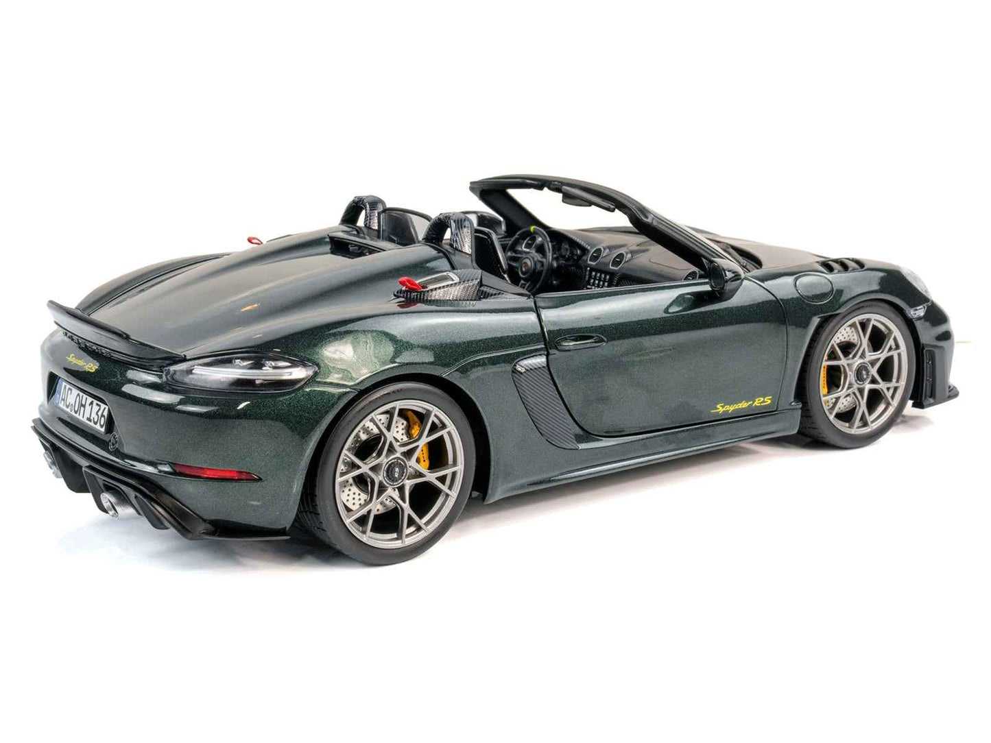 2023 Porsche 718 Spyder RS Weissach Pack Forest Green Metallic with Carbon Hood Stripes 1/18 Diecast Model Car by Norev