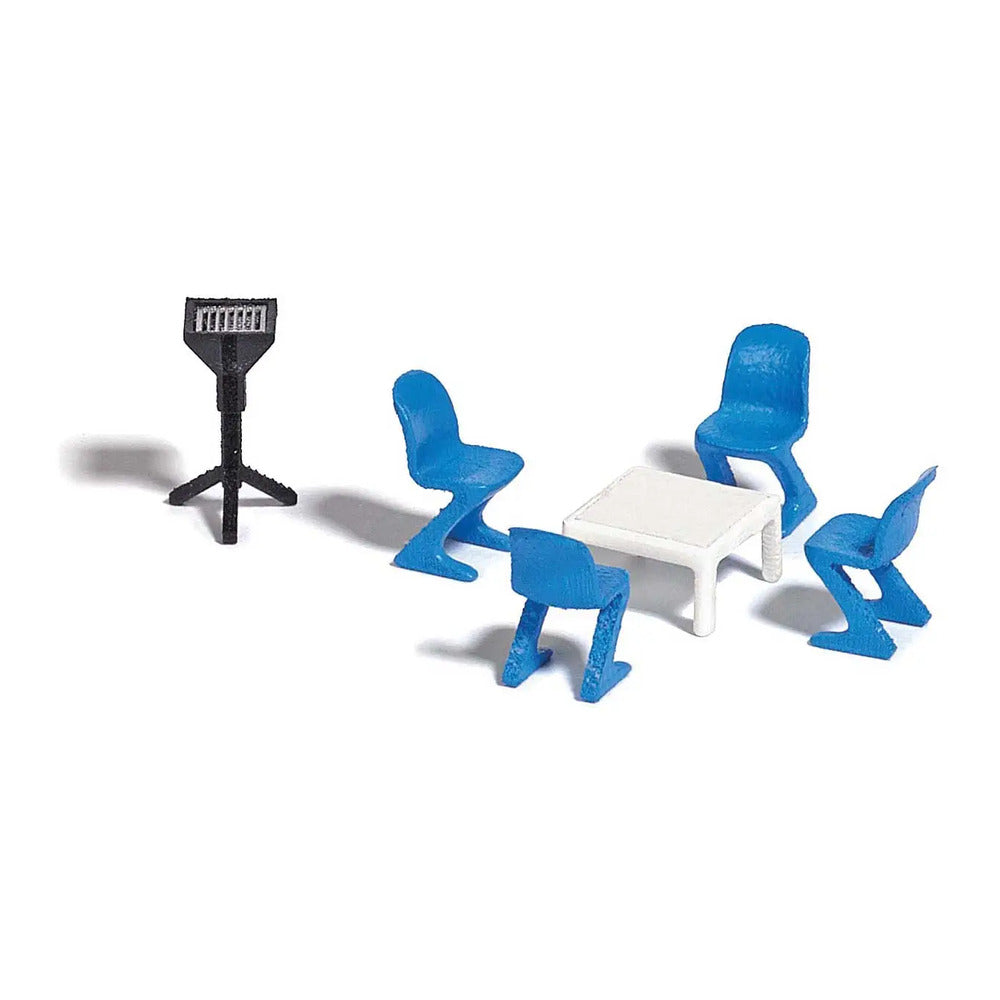 Busch 1189 HO Scale Garden Furniture Set -- Table, 4 Chairs, Grill