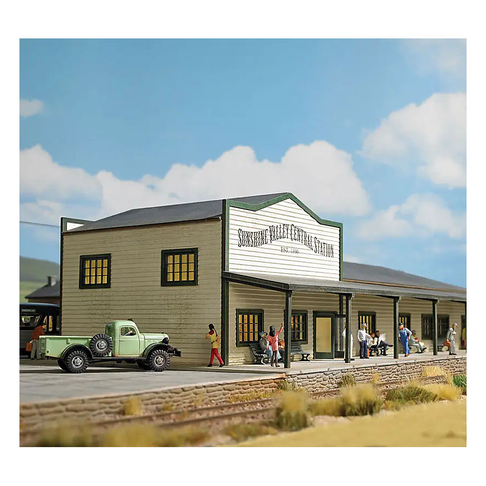 Busch 9721 HO Scale North American-Style Wood Train Station - Laser-Cut Wood Kit