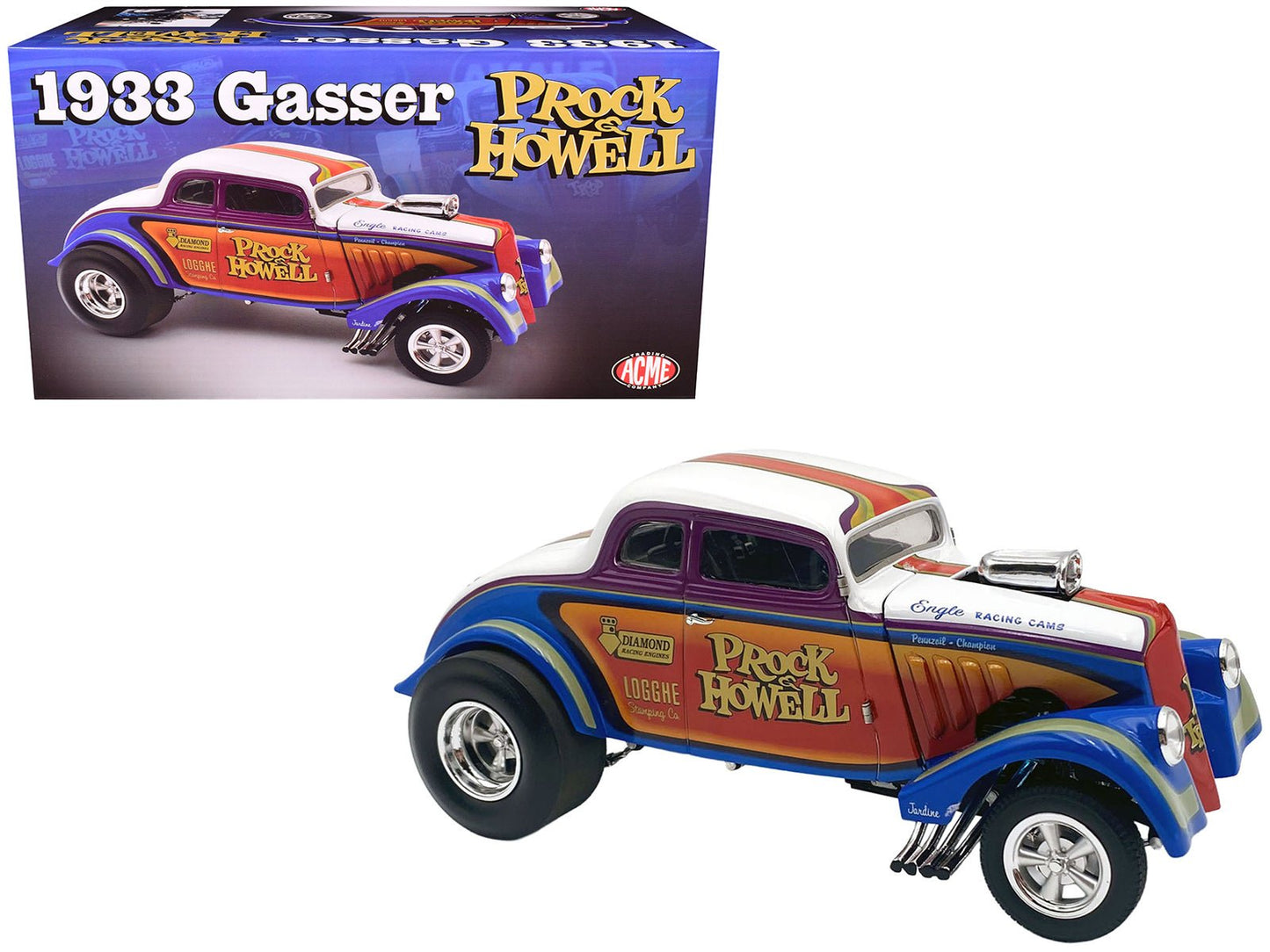 1933 Gasser "Prock & Howell - F Troop" Blue and White with Stripes Limited Edition to 348 pieces Worldwide 1/18 Diecast Model Car by ACME free shipping USA