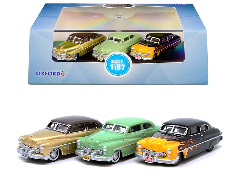 1949 Mercury Set of 3 Cars "70th Anniversary" 1/87 (HO) Scale Diecast Model Cars by Oxford Diecast free shipping USA