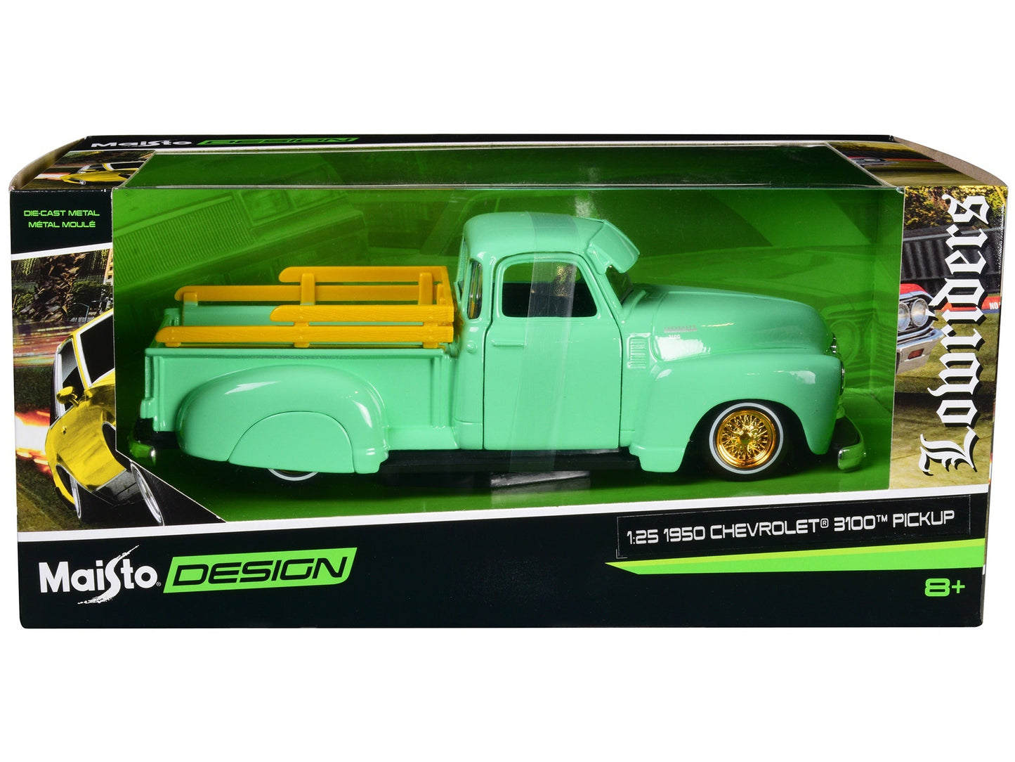 1950 Chevrolet 3100 Pickup Truck Lowrider Light Green with Gold Wheels "Lowriders" Series 1/24 Diecast Model Car by Maisto free shipping USA