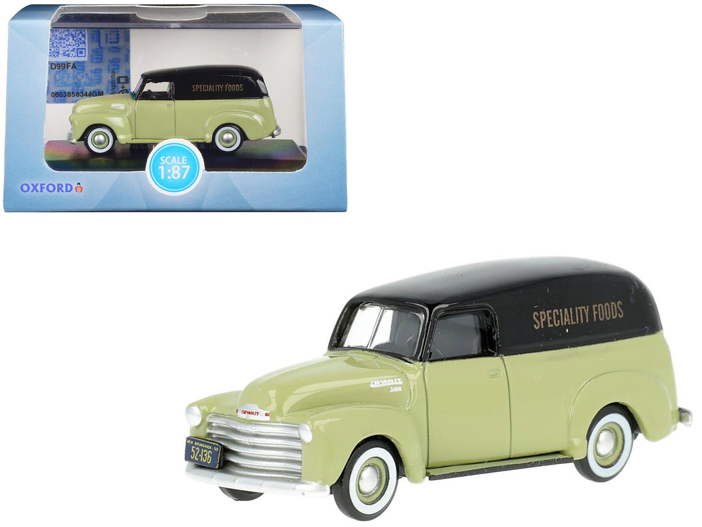 1950 Chevrolet Panel Van "Speciality Foods" Light Green and Black 1/87 (HO) Scale Diecast Model Car by Oxford Diecast free shipping USA