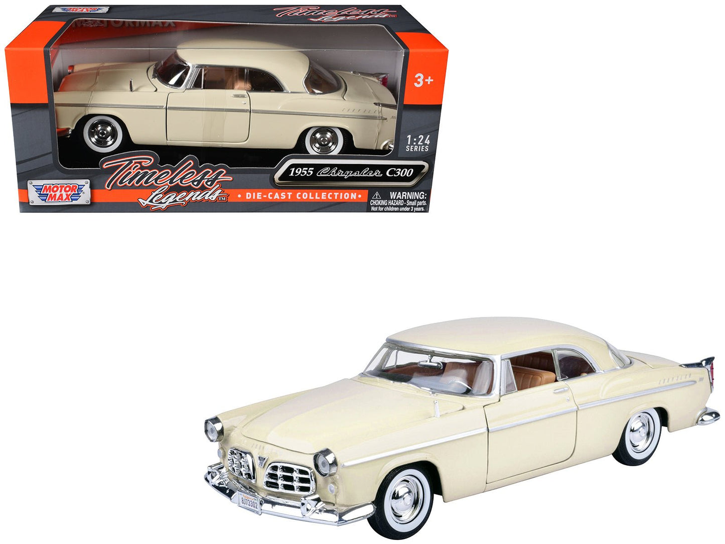 1955 Chrysler C300 Cream "Timeless Legends" Series 1/24 Diecast Model Car by Motormax free shipping USA