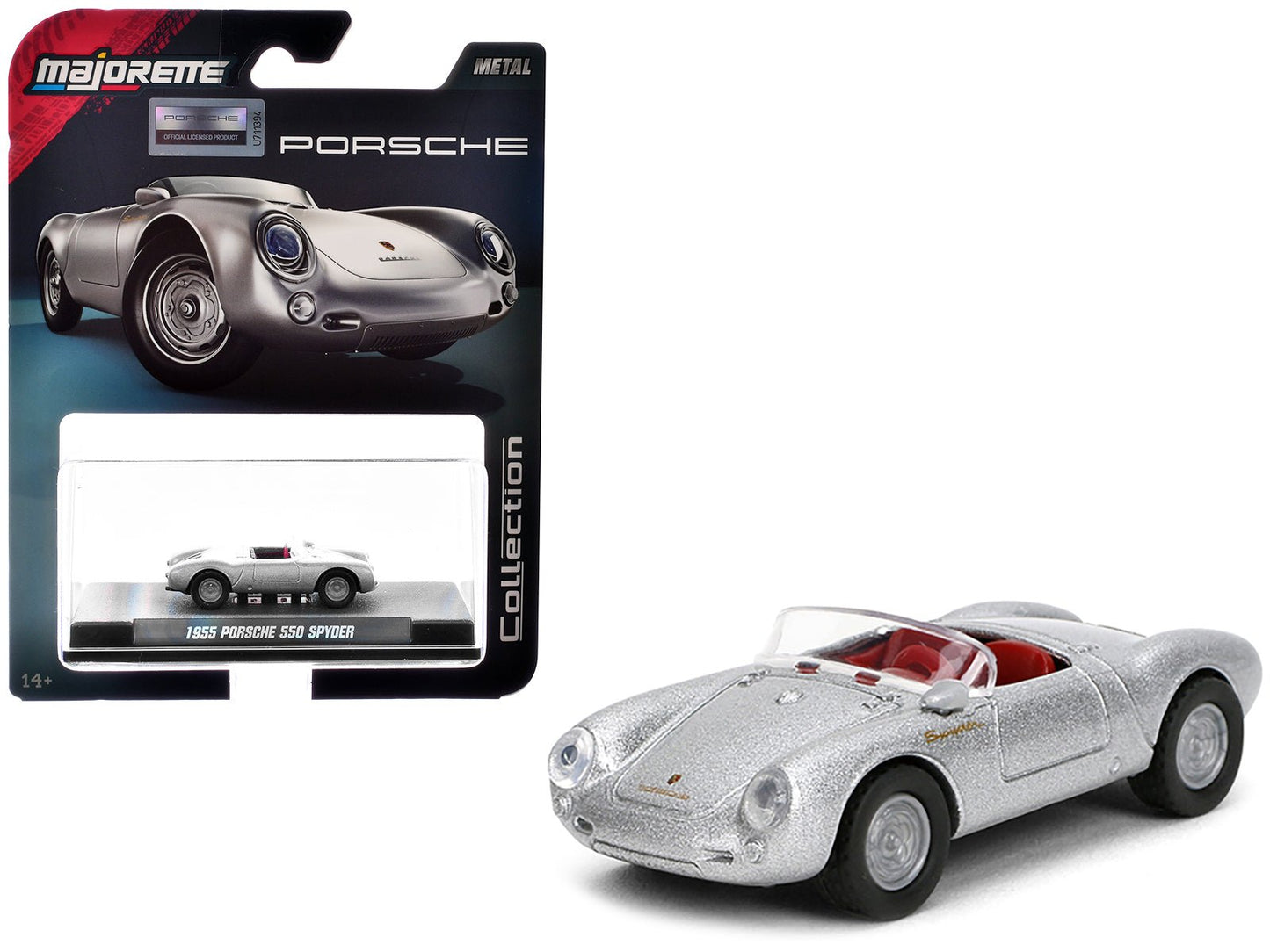 1955 Porsche 550 Spyder Silver Metallic with Red Interior "Collection" Series 1/64 Diecast Model Car by Majorette free shipping USA