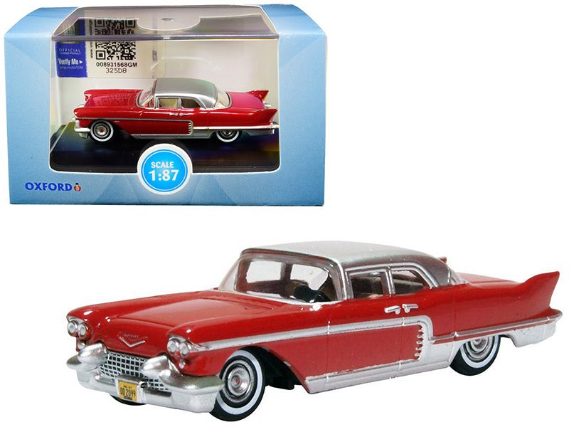 1957 Cadillac Eldorado Brougham Dakota Red with Silver Metallic Top 1/87 (HO) Scale Diecast Model Car by Oxford Diecast free shipping USA